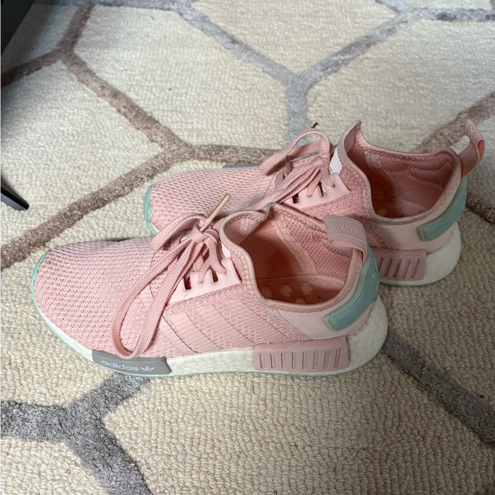 Adidas Pink and Green Sneakers with Knit Upper